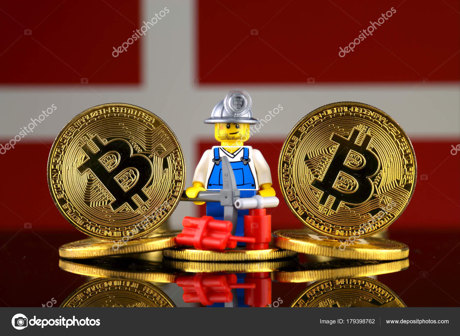 !   Physical Version Bitcoin Miner Denmark Flag Conceptual Image - 